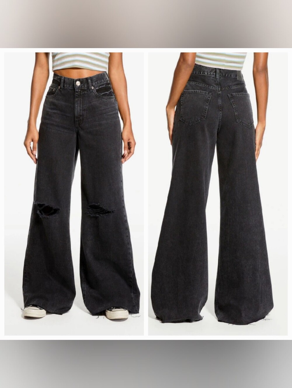 Aeropostale Women's High-Rise Super Wide Leg Jeans Sz 0 Reg Black Raw Hem Y2K